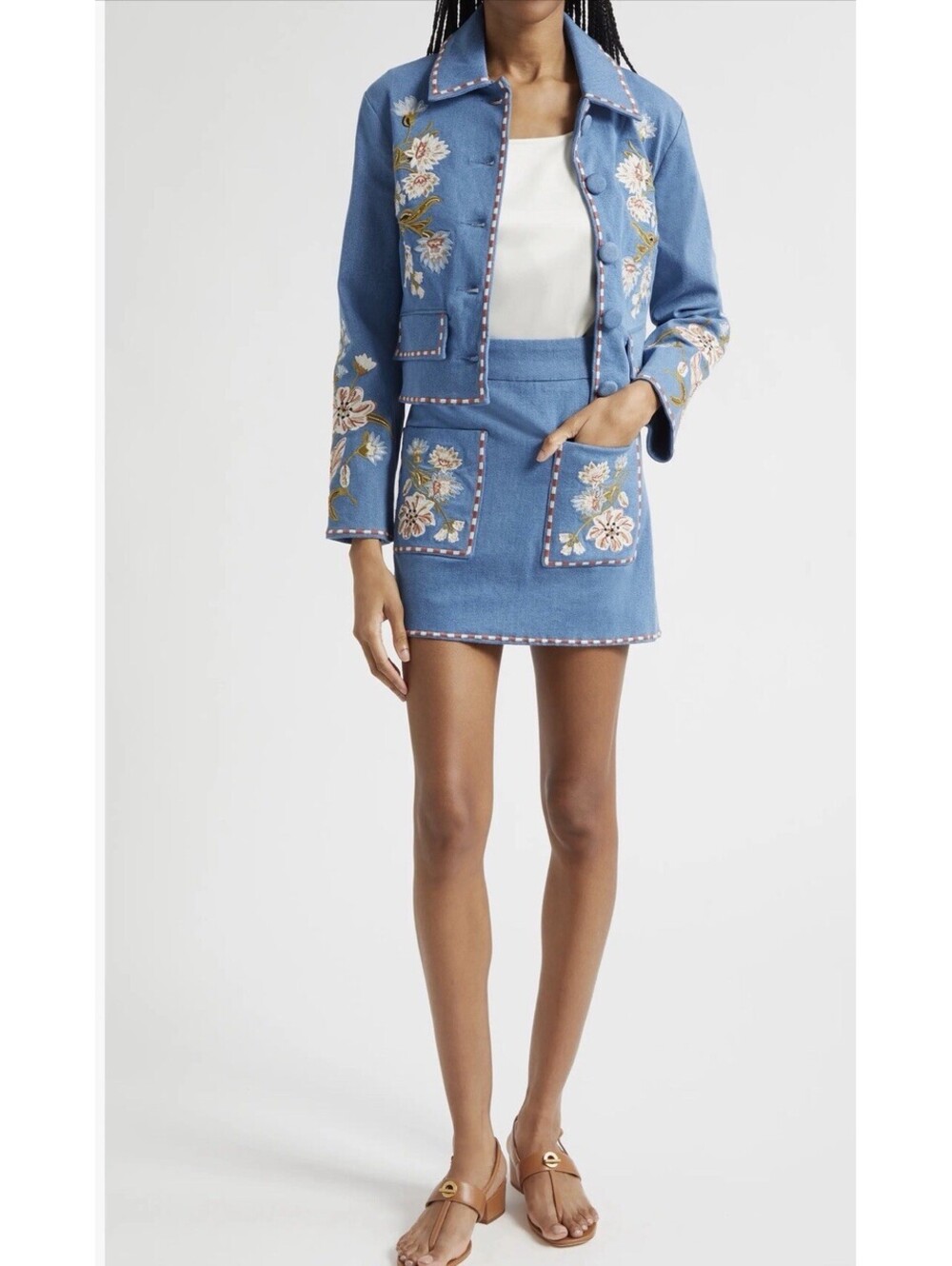 Veronica Beard Vikaria Floral Embroidery Stretch Cotton Jacket Jean Size 12 $898 - Picture 4 of 15